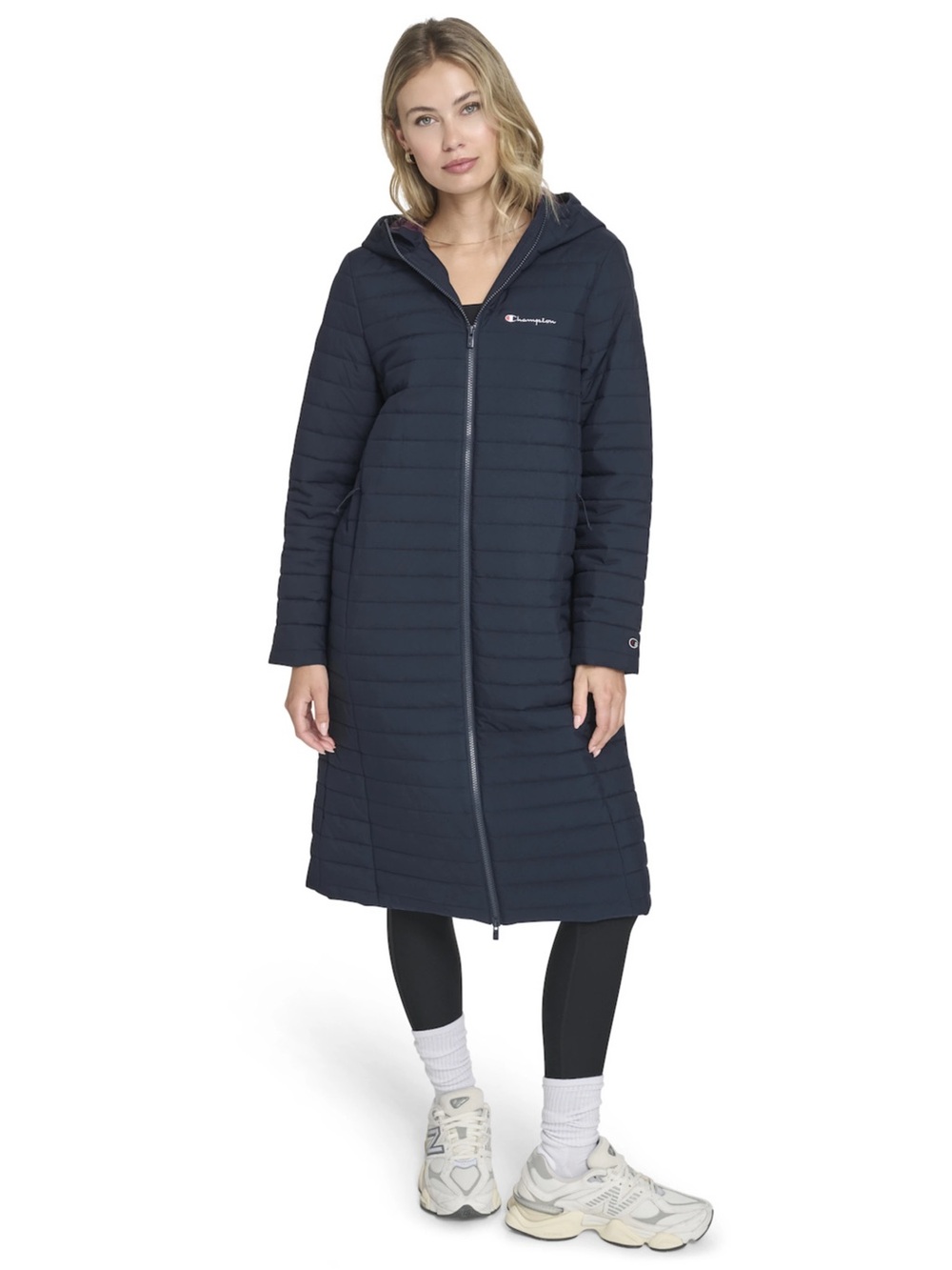 NWT Champion Long Hooded Puffer Coat in Navy